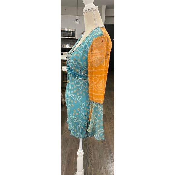 NWT 100% Silk Boho Beaded Blouse Sheer Fairy Blouse Top Y2K Phoebe Buffay Size L - Picture 6 of 16